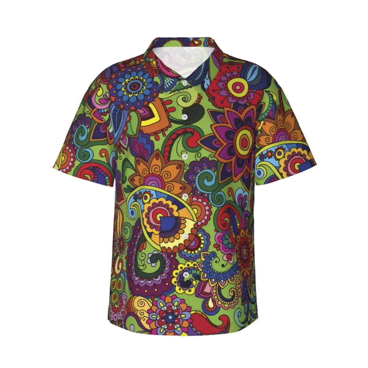 Hippie Paisley Beach Shirt Man Flower Power Print Casual Shirts Summer Short-Sleeved Design Classic Oversized Blouses Gift