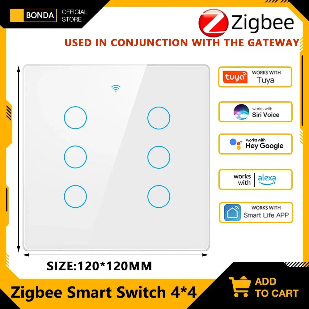 

Tuya 4x4 Brazil Zigbee RF433 Smart Switch Brazil Touch Sensor Smart Home 4/6 Gang Light Switch Work with Alexa Google Home Alice