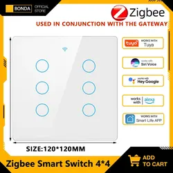 Tuya 4x4 Brazil Zigbee RF433 Smart Switch Brazil Touch Sensor Smart home 4/6 Gang Light Switch Work with Alexa Google Home Alice