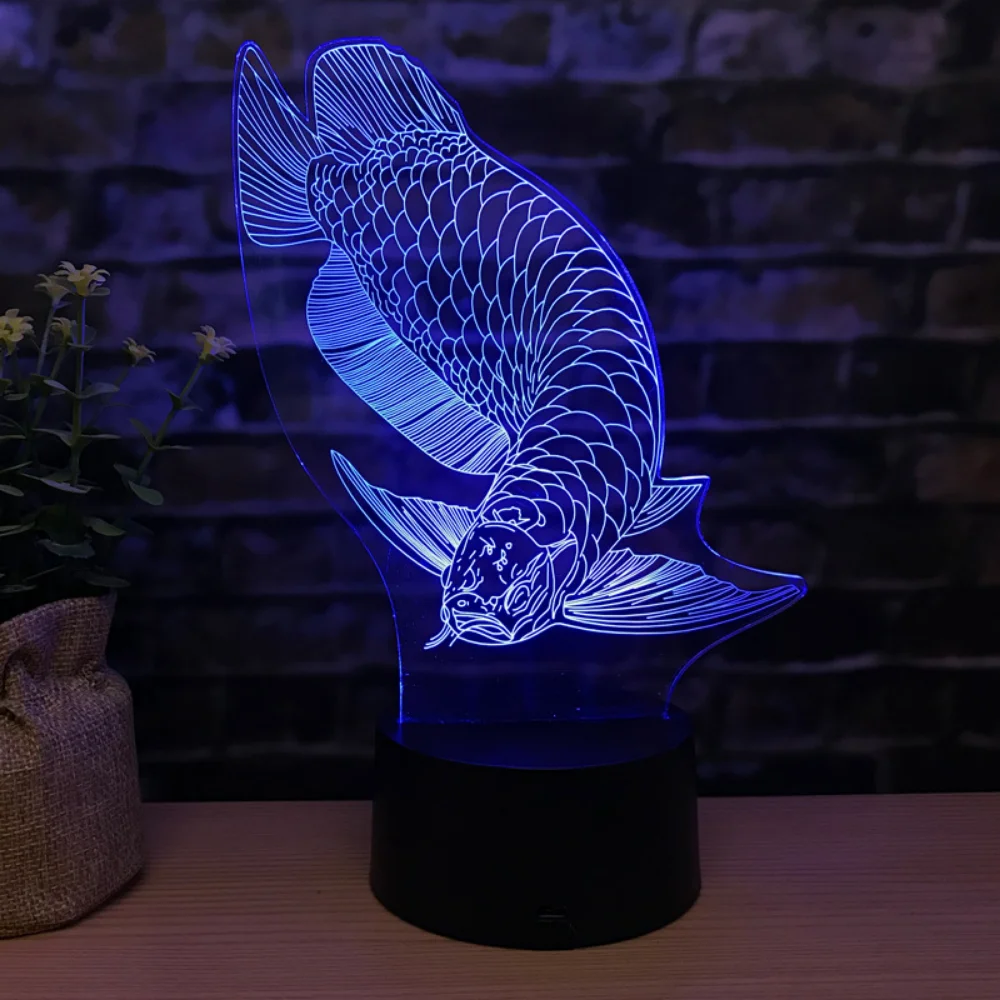 Nighdn-Veilleuse LED 3D en acrylique avec 7 documents, lampe de chevet, cadeaux créatifs pour les enfants, décor de chambre d\'amoureux de poisson