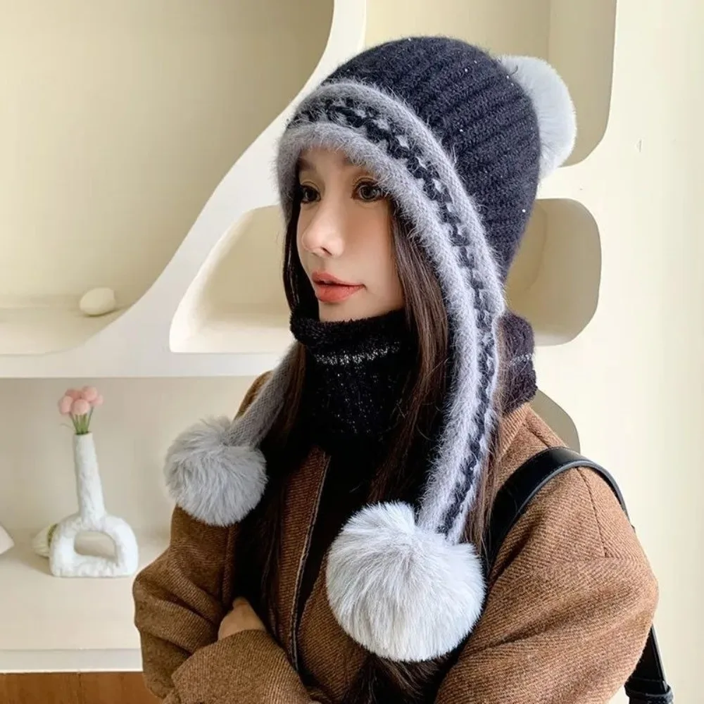 

New Knitted Knitted Hat Pompom Warm Pullover Cap Coldproof Windproof Beanie Hat Outdoor Sports