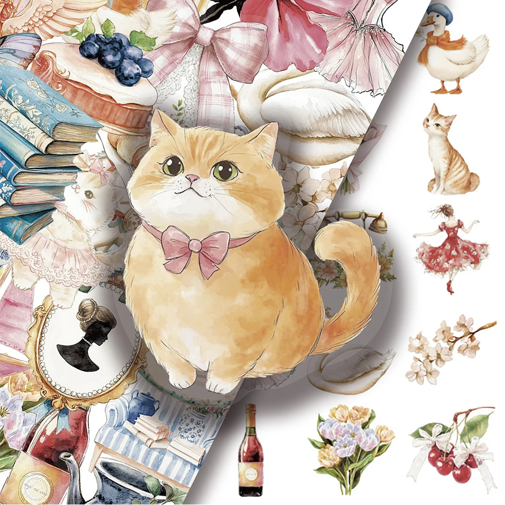 

10/30/50pcs Transparent Watercolor Girl Graden Cartoon Stickers Retro Aesthetic Decals DIY Scrapbook Notebook Cute Sticker Decor