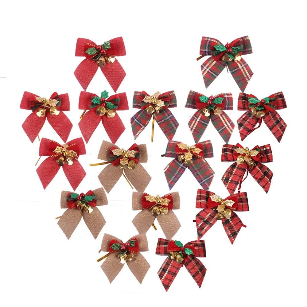 

Christmas Mini Bow Ornaments with Bells - Christmas Tree & Gift Box Decor, Festive Christmas Decoration
