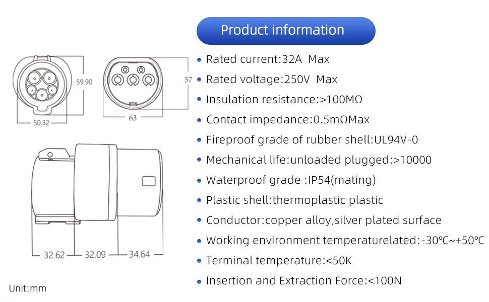 EVqiaoyi J1772 auf Typ2 Adapter 32A 7kW Stecker SAE Typ 1 EV-Ladesäule für Typ 2 Elektrofahrzeuge Adapter – Detail 7