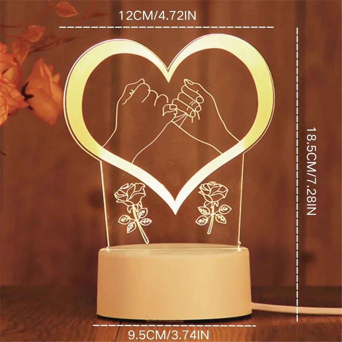 USBHeart shaped 3D warm colored night light bedroom headboard decoration gift table light couple confession atmosphere light