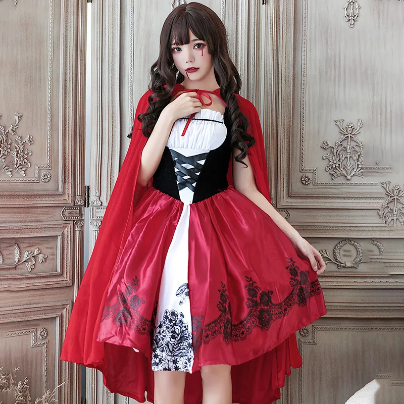 Halloween Kostüm Rotkäppchen Performance Kostüm Erwachsene Weibliche Cosplay Vampir Hexe Prinzessin Kleid Umhang