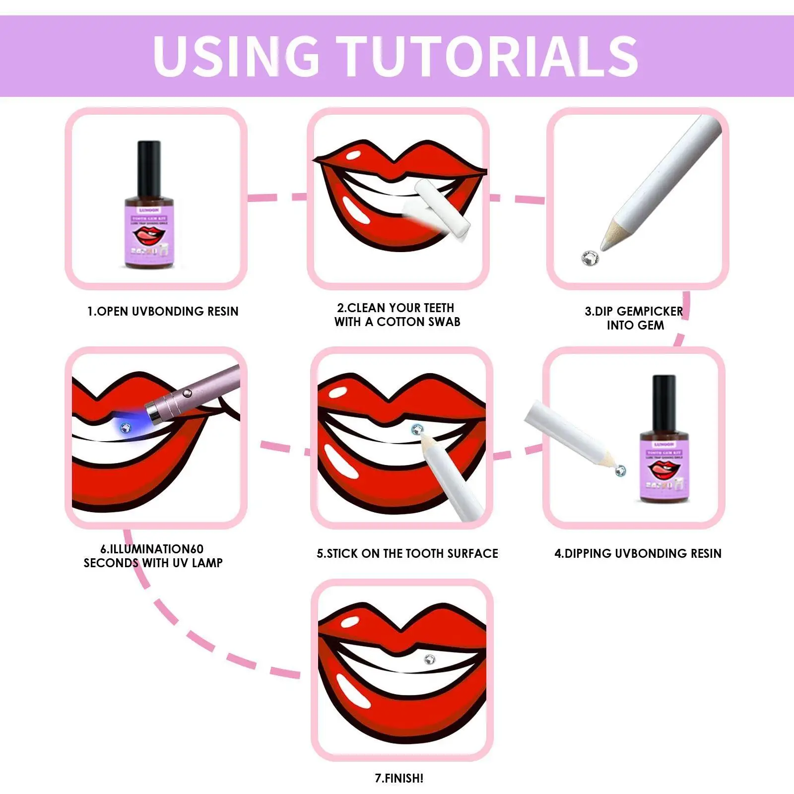 DIY Diamond Crystals Teeth Decoration Teeth Ornament Tooth Gem Jewelry Kit Application With UV Adhesive Curing Light Glue hot