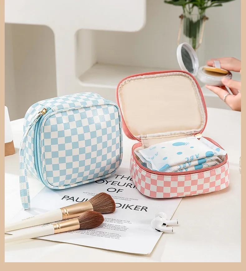 Hand Held Checkerboar Makeup Bag Plain Travel Storage Bag large Capacity Toiletries Makeup Supplies Bags