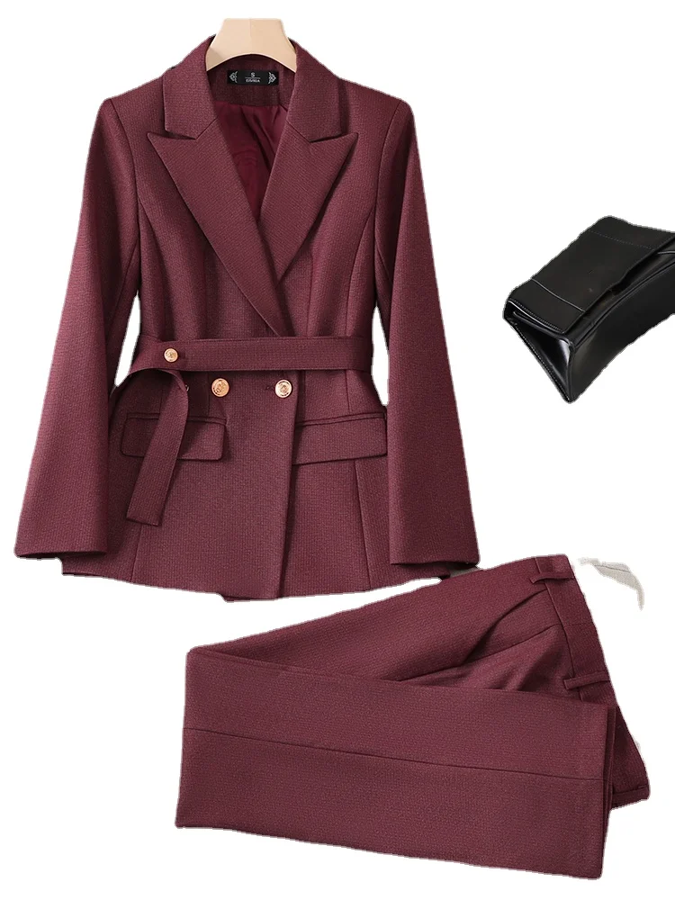 

Coffee Black Red Women Pant Suit Ladies Business Work Wear Formal 2 Piece Set Female Blazer Jacket And Trouser For Autumn Winter