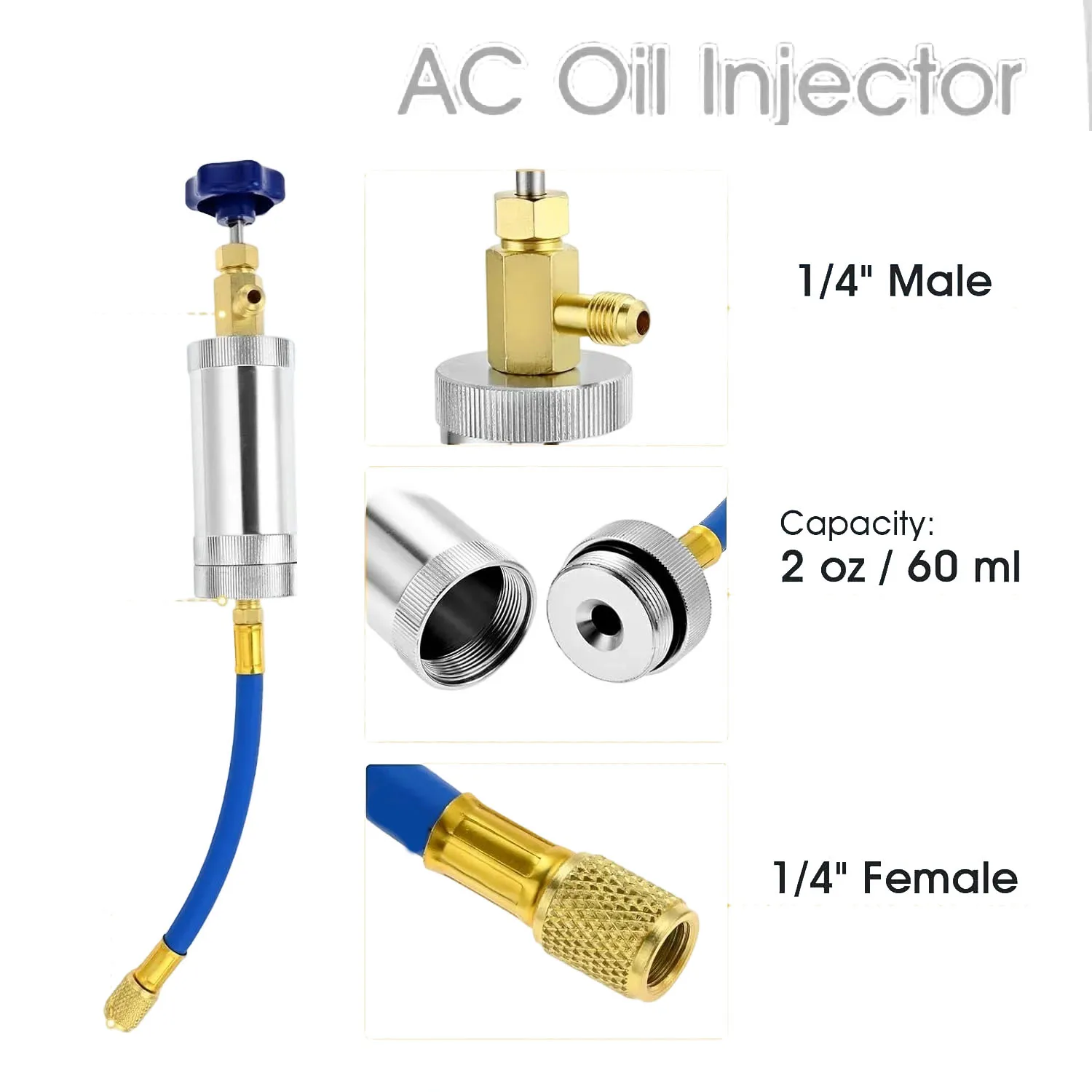 

AC Oil Injector Kit For R1234YF R134A With 1/4 SAE Couplers Brass High Pressure Tool For Auto Car Air Conditioning Repair
