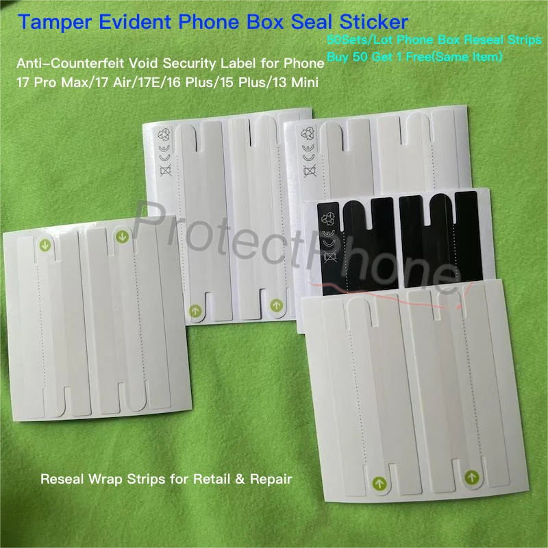 50Sets Phone Box Reseal Strips Tamper Evident Security Sticker For Repair & Retail 17Pro Max 17Air 17E 16Plus 16E 15Plus 13Mini