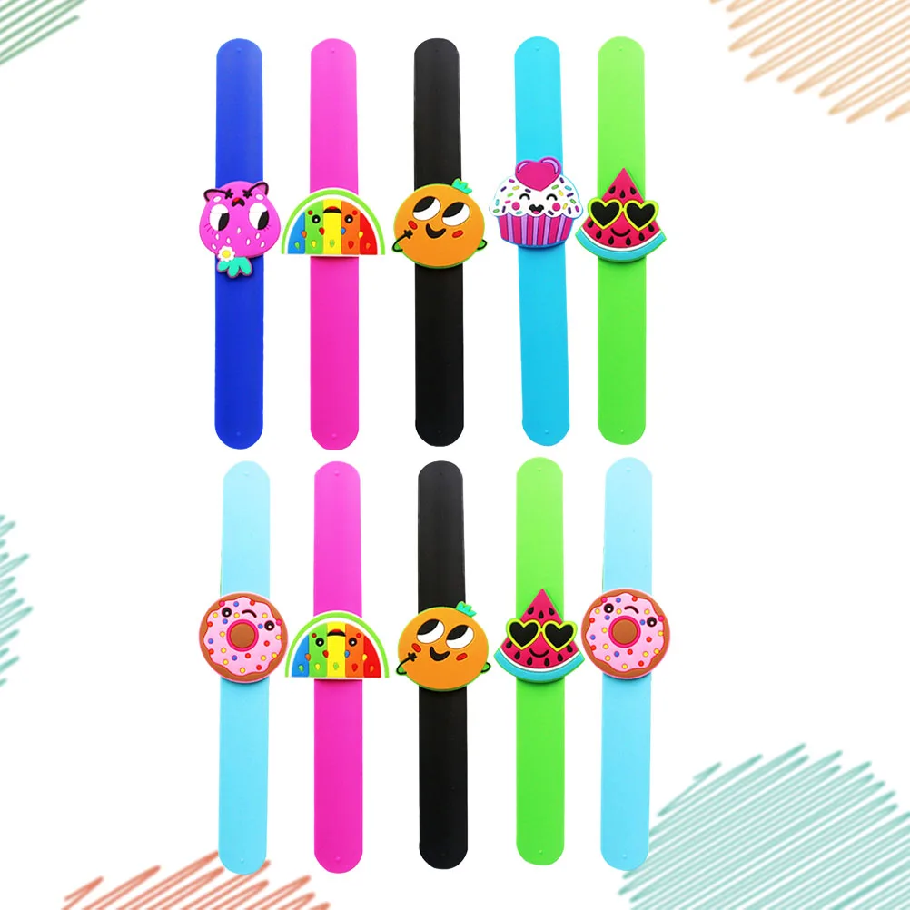 

10pcs Silicone Snap Bracelets Fruit Design Colorful Slap Wristbands For Kids Party Favors Carnival Gift Set Flexible Bpa-Free