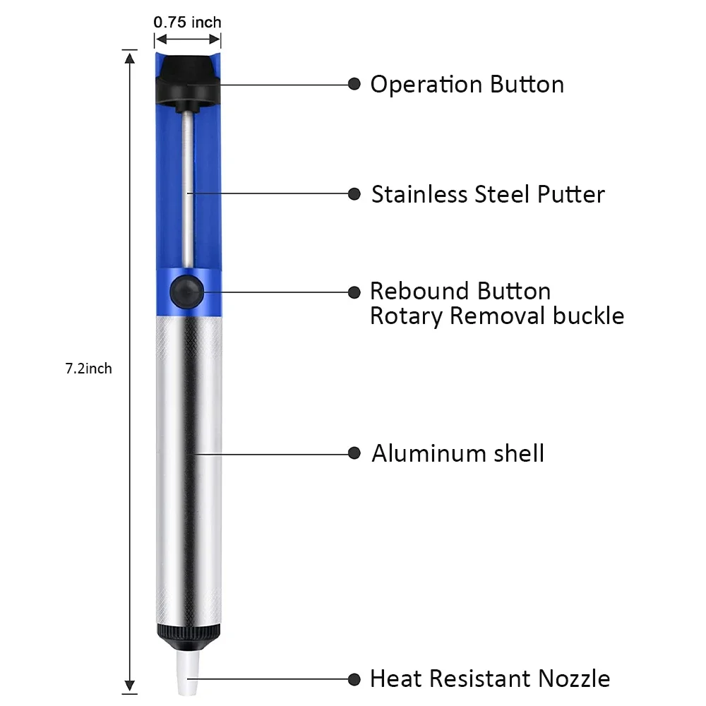 파란색 알루미늄 금속 납땜 제거 펌프, 흡입 주석 빨판 펜 제거, 진공 납땜 다리미 디솔더, 수동 용접 도구