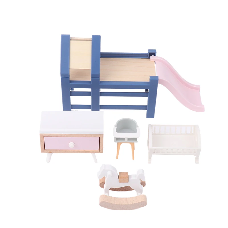 1/12 Dollhouse Mini Baby Slide/cavallo di troia/tavolo/sedia da pranzo/letto modello accessori per mobili per la decorazione della casa delle bambole giocattoli per bambini