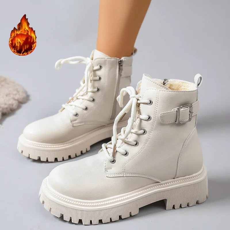 

2025 г., высококачественные и теплые ботильоны для женщин, зимние женские короткие ботильоны больших размеров, толстая теплая длинная плюшевая обувь