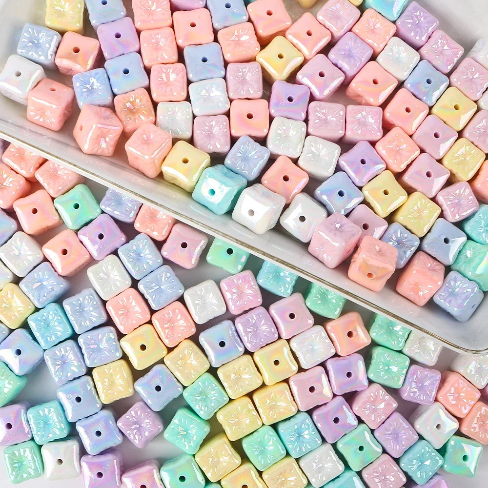 10pcs/lot 14mm Acrylic Cube Balloon Square Shape Beads Faced  Square Beads For Crafts Charms Making DIY Jewelry Accessories