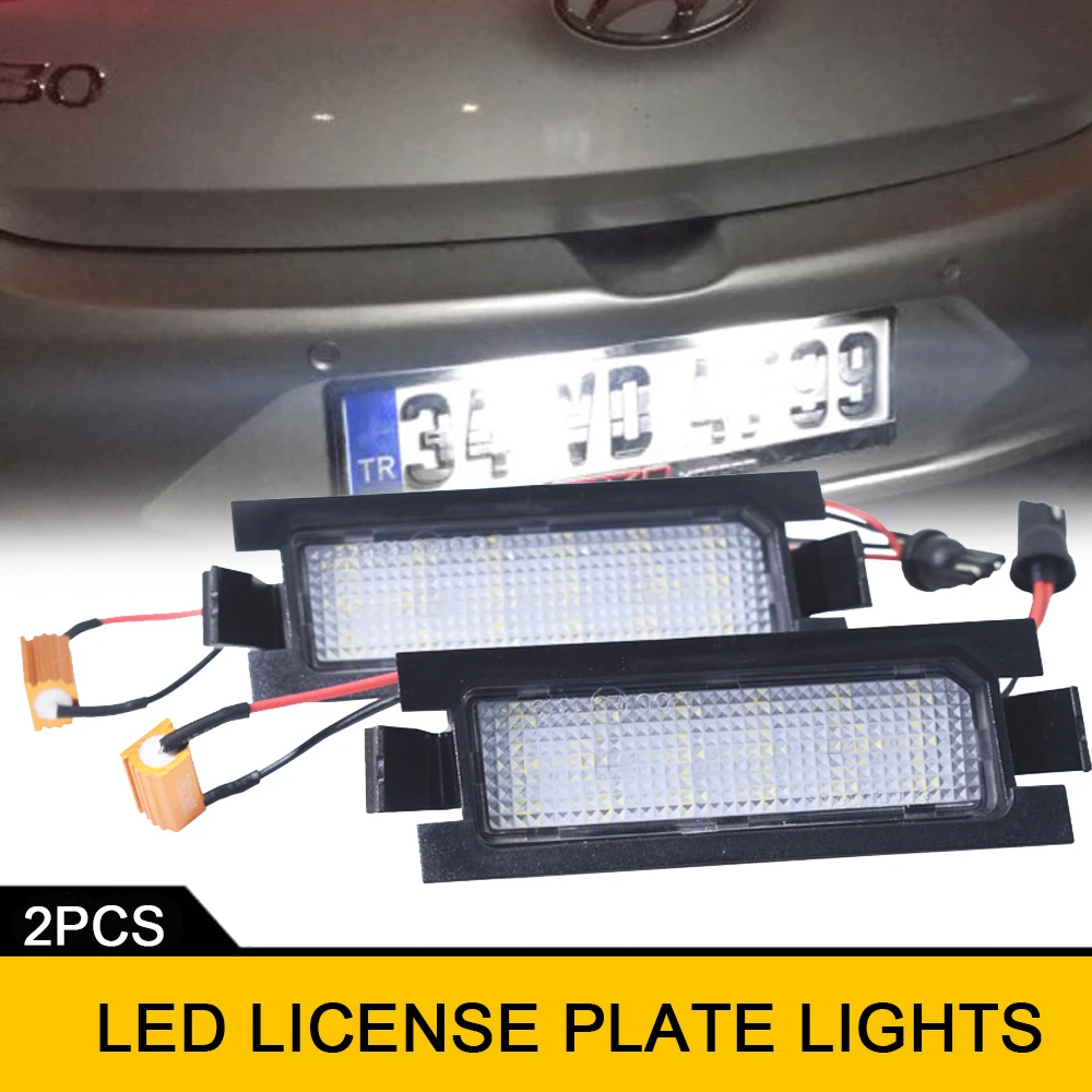 2Pcs Canbus LED Rear License Plate Lights For Hyundai Accent Elantra I30 KIA PRO Ceed White OEM# 92501-1H500