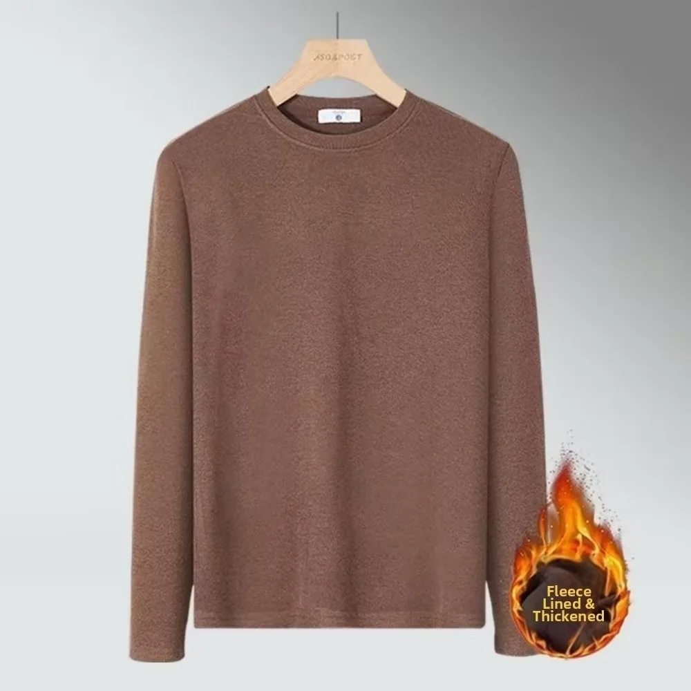 Round Neck Men Velvet Thermal Clothes Feel Heating Long Sleeved Thermal Underwear Velvet Fleece Lingerie Warmth Long Tops