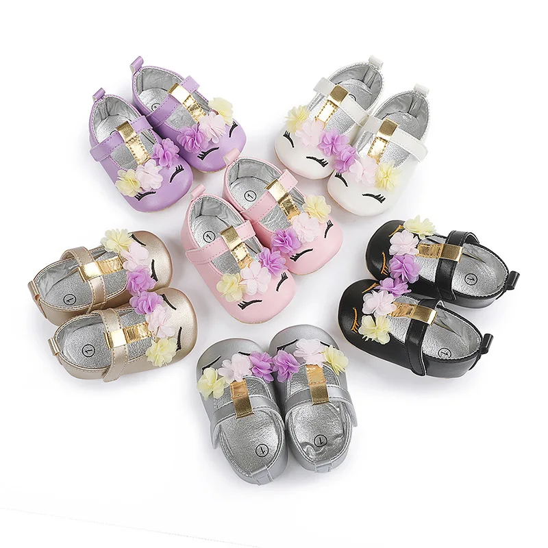 Oddler Baby Girls Flower Unicorn Shoes PU Leather Shoes Soft Sole Crib Shoes