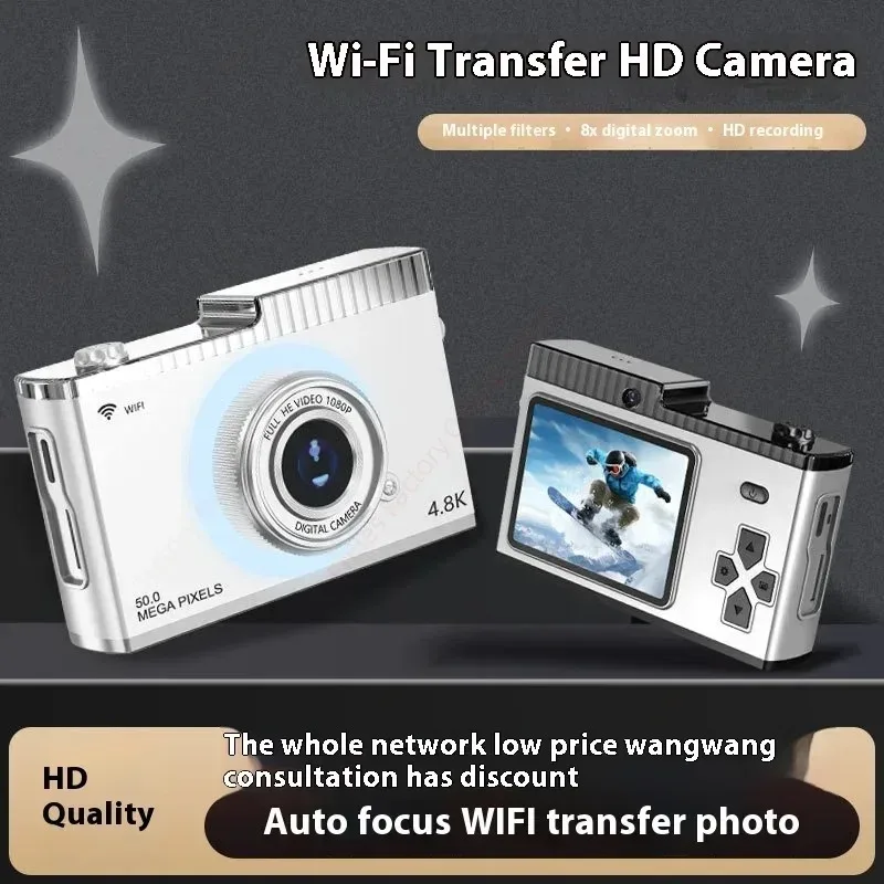 

4K HD Mini Digital Camera WiFi Wireless Transmission 2.4 Inch LCD Screen Portable 50MP Pixel 8X Digital Zoom Autofocu MP3