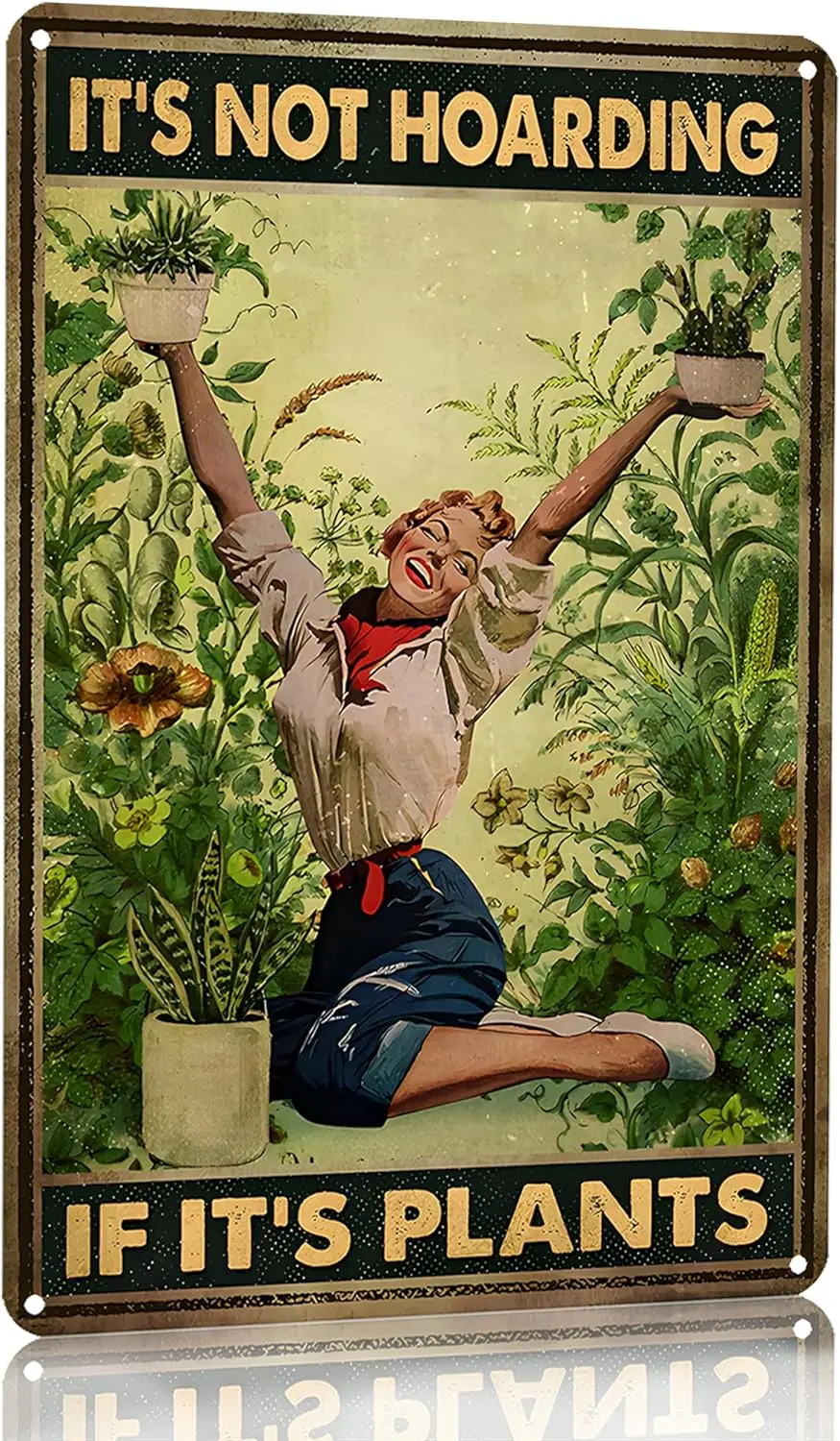 Bestylez Gardening Gifts Vintage Gardening Tin Sign Hippie Girl It’s Not Hoarding If It;s Plants Sign for Home Garden Greenhouse