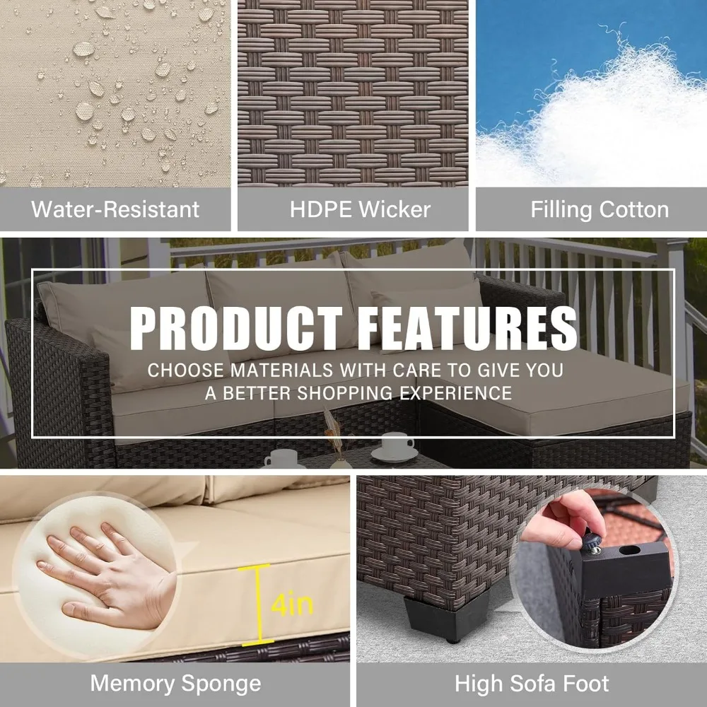 مجموعة أثاث الفناء مكونة من 3 قطع مجموعة أريكة مقطعية خارجية وأثاث فناء من الخوص وأريكة خارجية وطاولة قهوة عثمانية