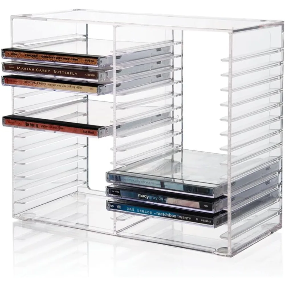 

STORi Stackable Clear Plastic CD Organizer with Rubber Feet | Rectangular Jewel Cases Holder Perfect for Theatre Room | Holds up