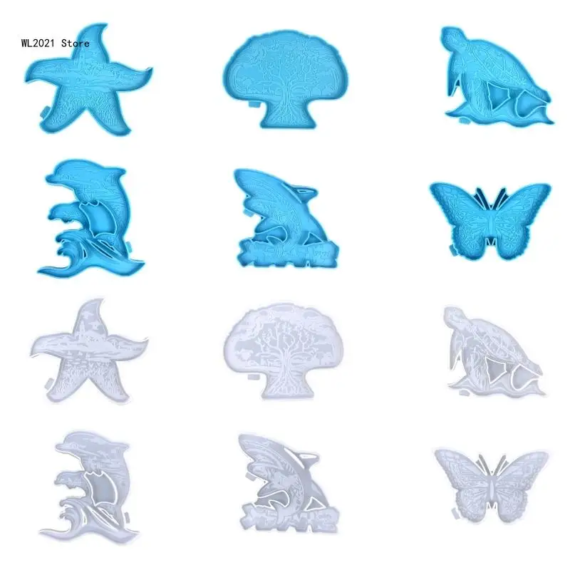 Stereo Wall Hanging Silicone Mould Valentines Dolphin Turtle Decor Mold DIY Desktop Ornaments Pendant Epoxy Resin Mold