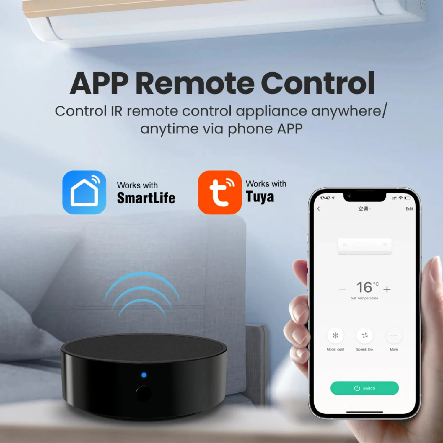 Enhanced Smart WiFi Infrared Remote Control for TV and Air Conditioning. Convenient, Easy Operation with Alexa Compatibility for