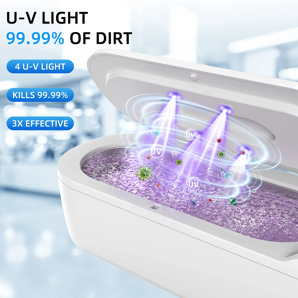 KUNPHY Leistungsstarker Reiniger 400ML 24W 48kHz Dental Ultraschall Schneller UV-Sauberer Schmuck Schmuck Einstellbare Reinigungsmaschine Haushalt