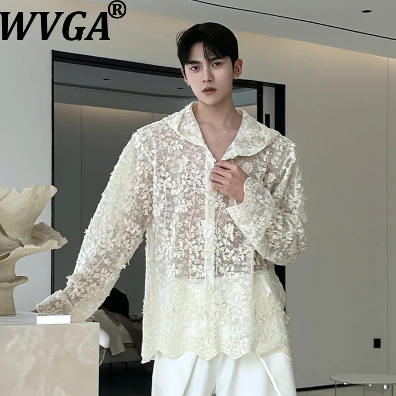 

WVGA 2026 Spring Summer New Men Embroidered Jacquard Hooded Long Sleeve Shirt Niche Chic Casual Personality Sunproof Tops W19977