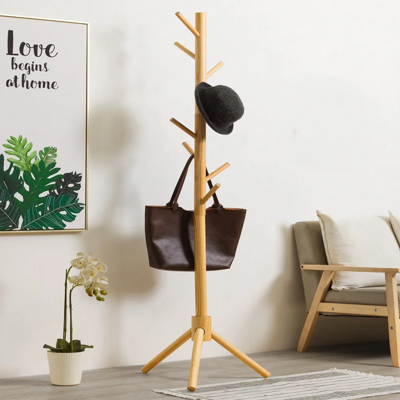 Simple Coat Racks Hanging Clothes Rack Floor Living Room Coat Holder Bedroom Solid Wood Clothes Shelf Creative Bag Storage Rack