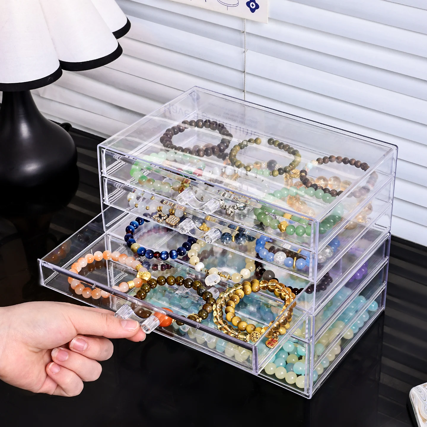 

1pc desktop transparent stackable acrylic bead storage box drawer style bead bracelet hair accessory storage organizer
