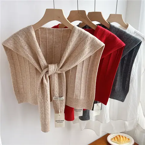 Knitted Solid Spring Shirts Blouse Dress Detachable Collars Shoulder Scarf Cape Shawl Vest Women Sleeveless Cloak Shawls Scarves