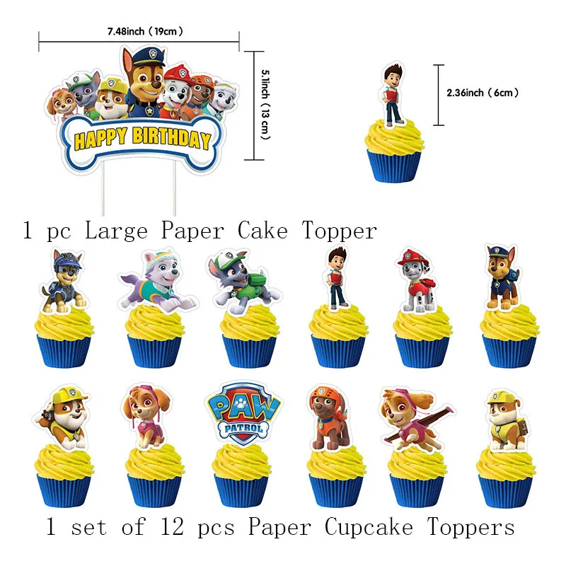 Paw Patrol Thema Verjaardagsfeest Anime Actiefiguurafbeelding Banners Cake Topper Ballon Baby Shower Kids Wegwerp Benodigdheden Evenement