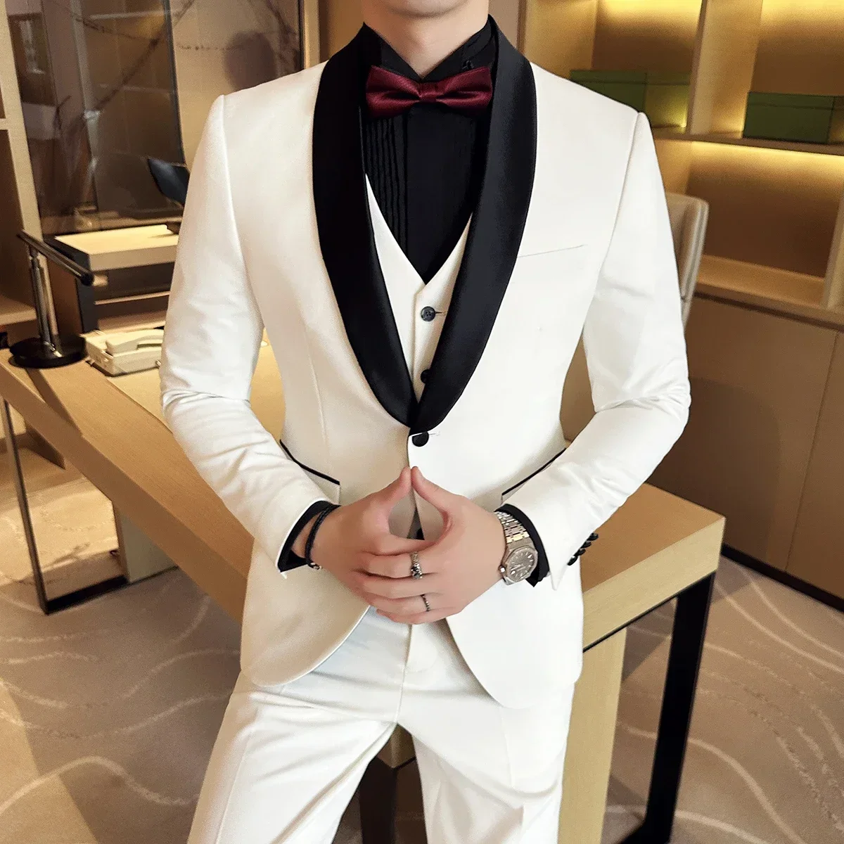 

(Blazer+Vest+Pants) New Men's Business Casual Suits Men's Brand Clothing Tuxedo Wedding Groom Dress Men's 3-piece Set 6XL-M