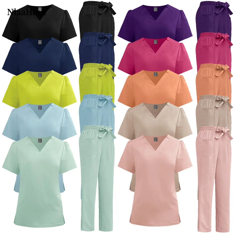 

Pet Veterinary Medical Uniform Pharmacy Work Suit Supplies Dental Clinic Nurse Scrubs T-Shirt+Pant Women Health Service Workwear
