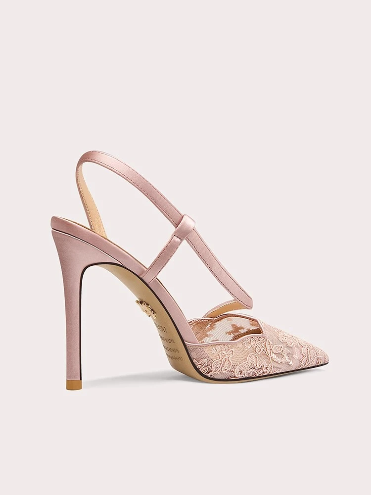 Flat stiletto heels spring and summer new pointed toe shallow lace mesh banquet large size small size wide version women sandals view 2
