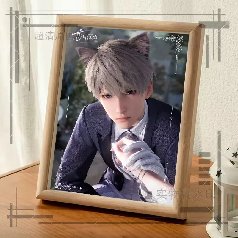 愛と深空、猫ポスター、シンプルなスタイルのガラス木製フォトフレーム、寮の机の装飾、オフィステーブルディスプレイギフト