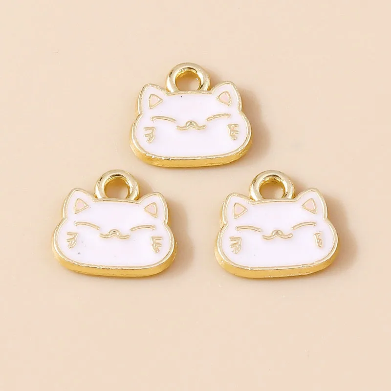 10pcs 10*9mm Cartoon Enamel Mini White Black Cat Charm Pendants for Necklaces Earrings DIY Handmade Jewelry Making Accessories