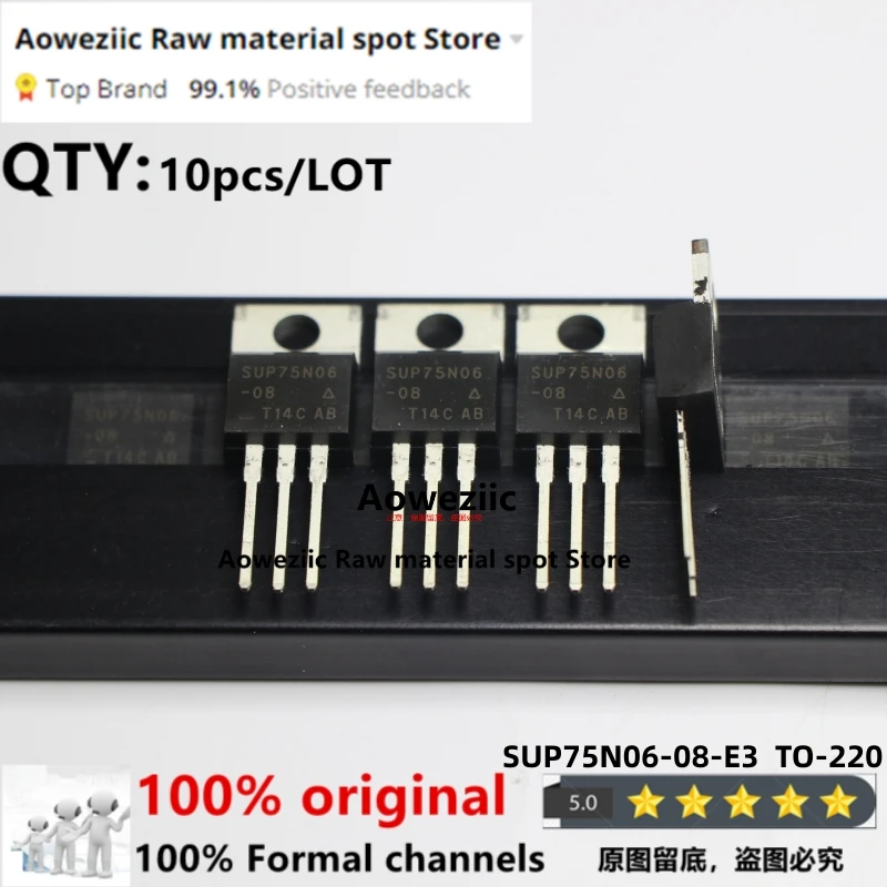 Aoweziic-FET original importado do MOS, SUP75N06-08-E3, SUP75N06-08, SUP75N06, 75N06, 60V, 75A, 100% novo
