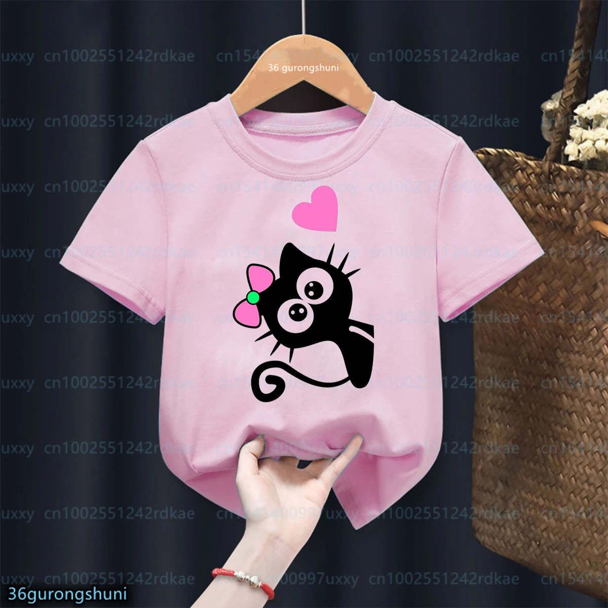 Kawaii Girls T-shirt Funny Penguin Cartoon Print Baby Tshirt Fashion Summer Short sleeved Girls Pink Shirt Top Wholesale1-12yeas