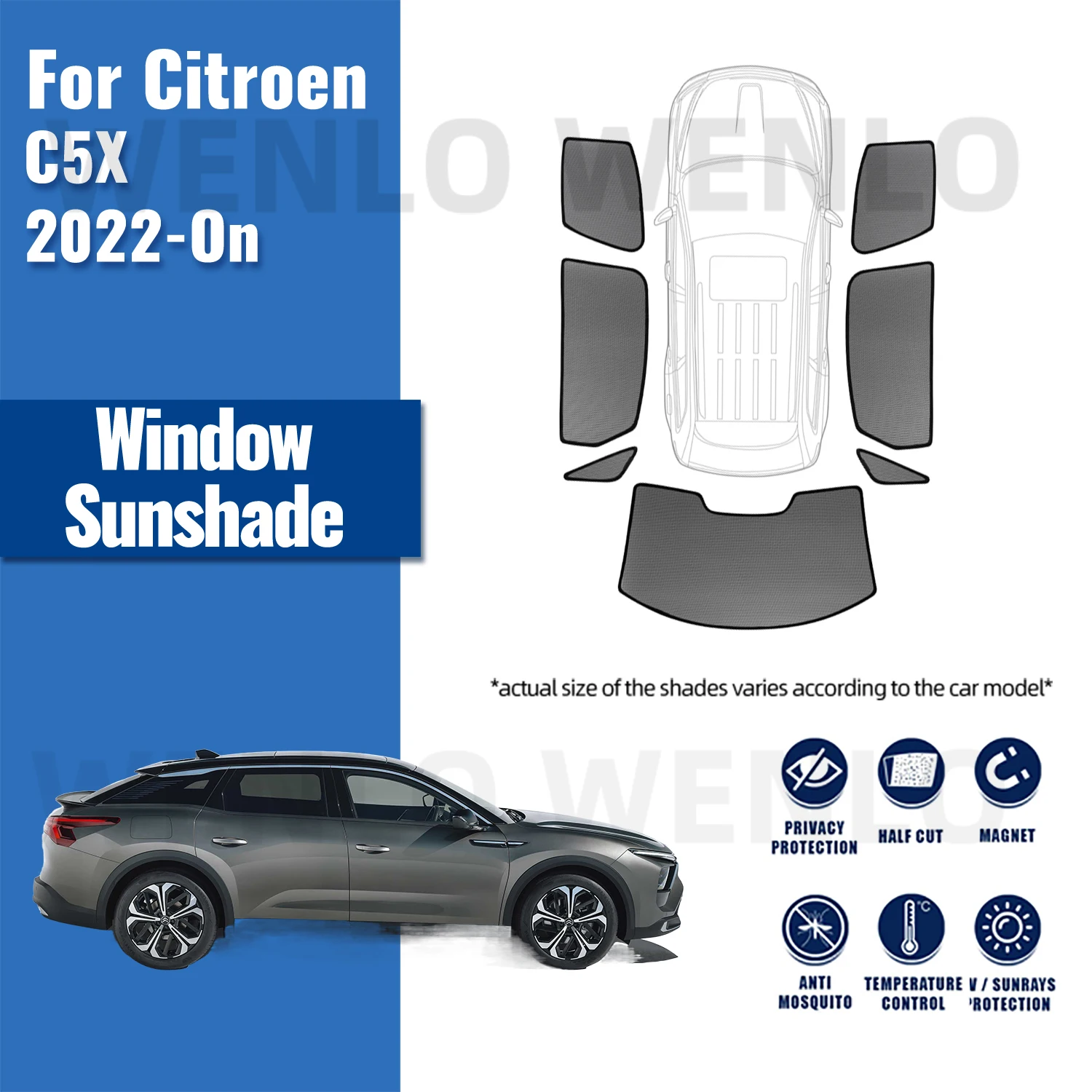 

For CITROEN C5 X C5X 2022 2023 2024 Magnetic Car Sunshade Visor Front Rear Windshield Curtain Side Window Sun Shade