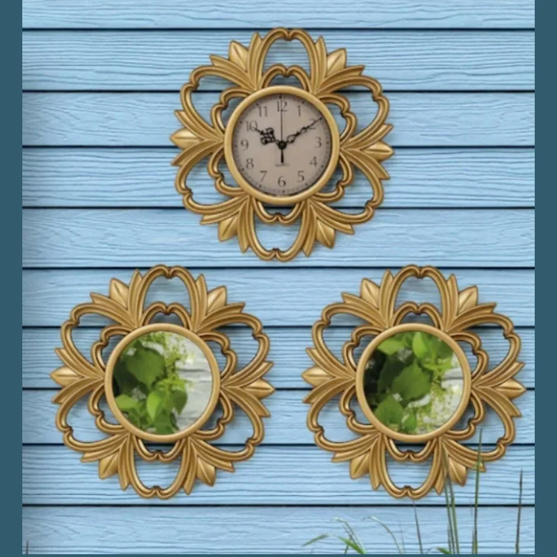 Best Sellers 3 Pcs European Elegant Luxury Hotel Bathroom Decorative Clocks Antique Gold Frame Round Creative Vintage Wall Clock