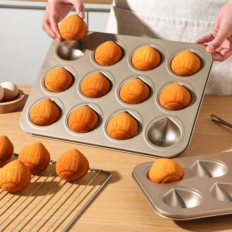 Molde para Muffins en Forma de Castaña, de Acero al Carbono, con 6/9/12 Cavidades, Antiadherente, para Pasteles, Chocolate, Pan, Moldes de Cocina