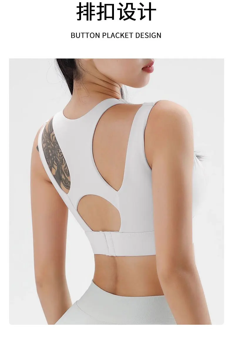 High Support Fake Two Piece Sports Bra Women, Racerback Shock Absorbing Anti-Droop Running Yoga Vest with Built-in Chest Pads