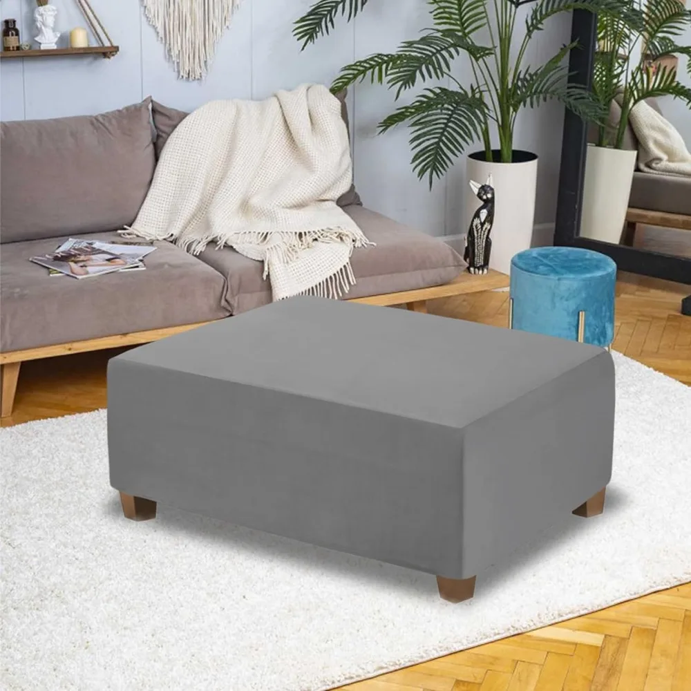 Square Ottoman,  Cover Velvet Ottoman Slipcover Thick Stretchable , Footrest Stool Covers , with Oversized Stool