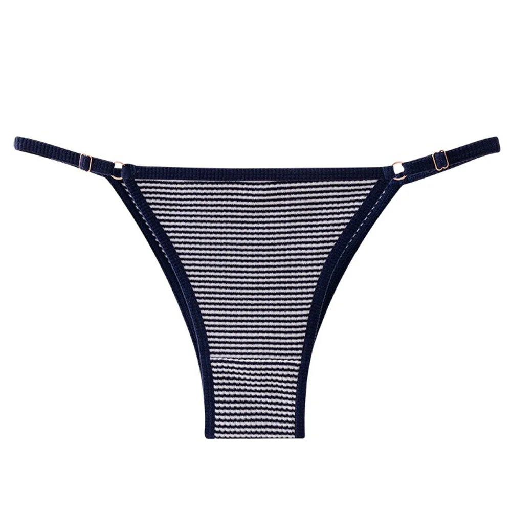 

Women's Adjustable Buckle Thong Elastic Panties Sexy Striped Seamless Underwear Ladies Breathable Lingerie Low Rise Underpants