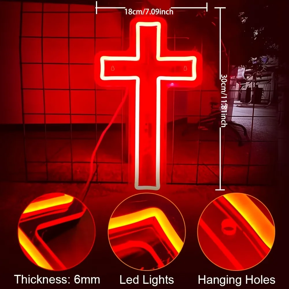 Cross LED Neon Sign Minimalist Design Ideal for Bedroom Living Room Garage Shop for Man Cave Home Wall Decoration Perfect Gift