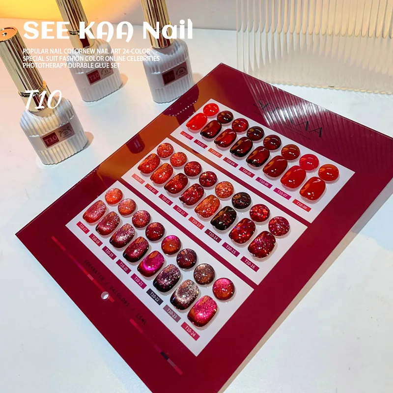 SEEKAA 24 colori Capodanno Serie Rossa Set gel per unghie Nail salon 2024 Nuova vendita calda Gel UV non tossico Kit per nail art di moda all'ingrosso